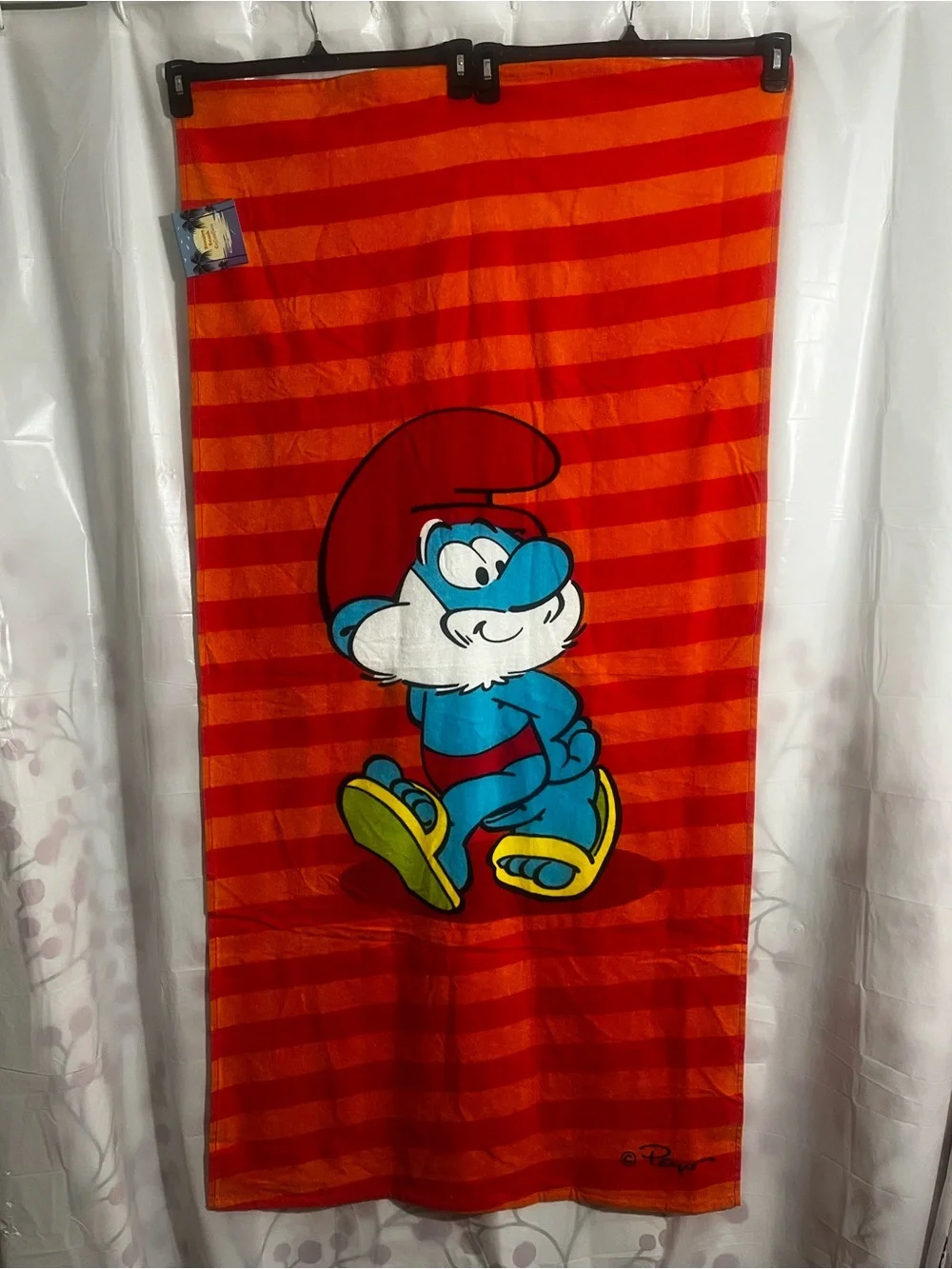 The Smurfs  Beach Towel – Red Striped Smurf Design 27”X55”